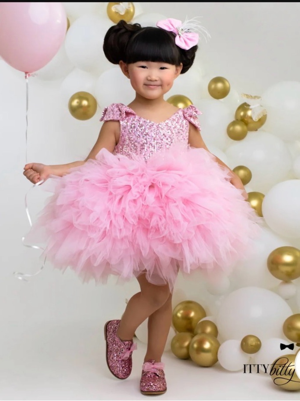 Itty Bitty Toes Pink Sequin Tulle Ruffle Party Dress